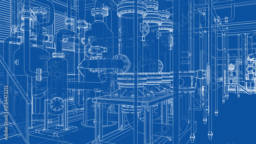 Industrial Blueprint Design. Vector