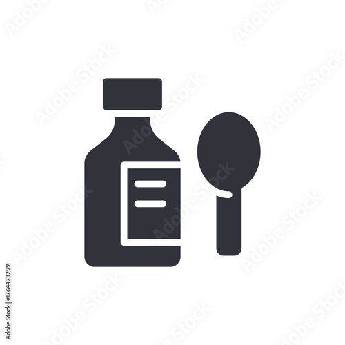 Medicine Bottle With Spoon Care Syrup Icon Graphic