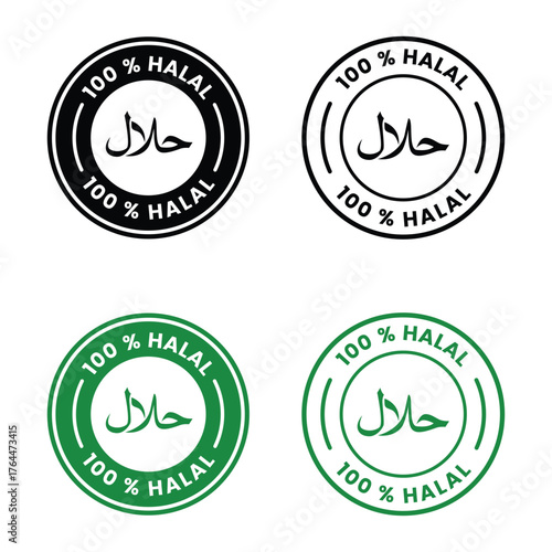 Halal food certified icon. Halal food labels. Halal sign, Vector illustration. Halal food certified sign, logo, badge, icon, sticker, label, emblem, stamp, symbol, black, line, flat vector
