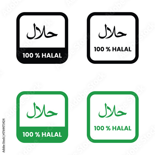Halal food certified icon. Halal food labels. Halal sign, Vector illustration. Halal food certified sign, logo, badge, icon, sticker, label, emblem, stamp, symbol, black, line, flat vector