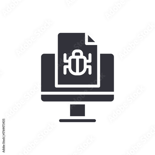 Computer With Bug Report Data Flat Style Vector Icon
