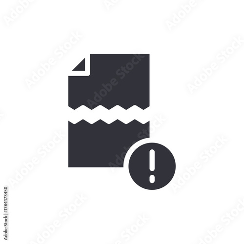 Broken Document With Exclamation Point Solid Vector Icon