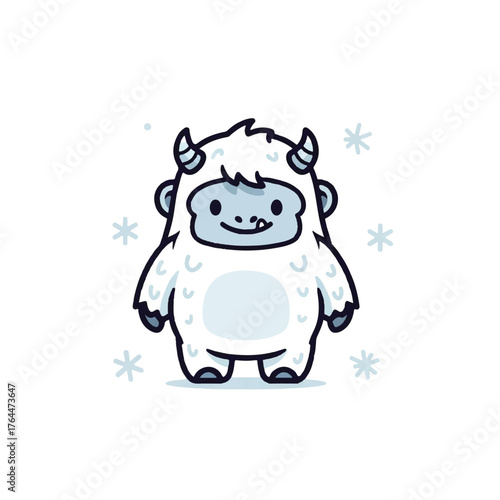 Cute cartoon yeti with horns and a friendly smile.