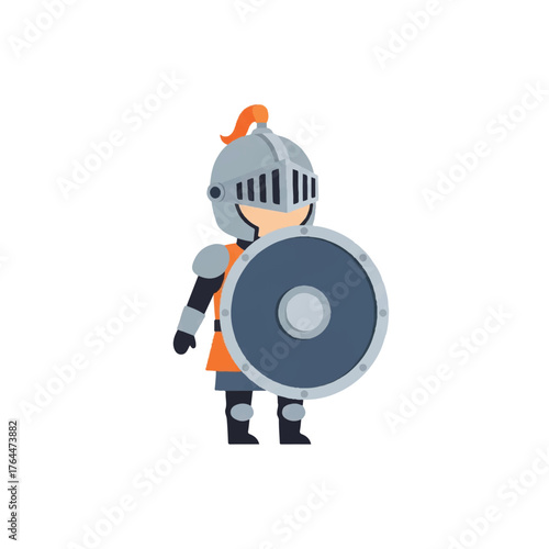 Cartoon Knight with Shield and Helmet Standing.