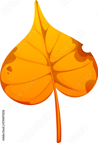 Cartoon yellow fall season autumn leaf with veins and spots, tree foliage featuring smooth texture and heart shape. Isolated vector natural seasonal decor, forest plant for herbarium