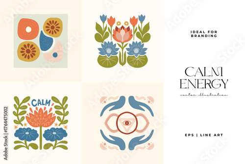 Minimal vector illustration inspired by meditation and calm energy. Features yoga poses, abstract shapes, and natural harmony — perfect for mindful design and modern wall art.