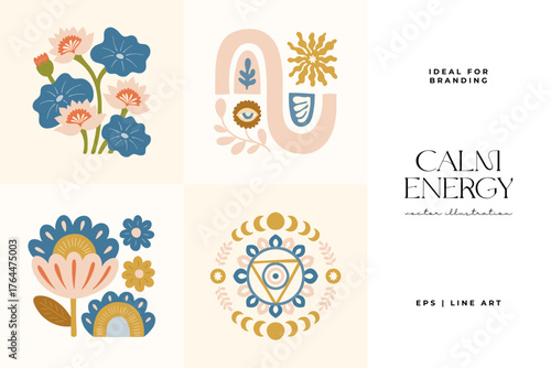 Minimal vector illustration inspired by meditation and calm energy. Features yoga poses, abstract shapes, and natural harmony — perfect for mindful design and modern wall art.