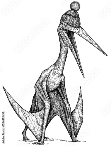 Vintage engraving isolated pterosaur glasses dressed fashion set illustration pterodactylus ink sketch. Flying dinosaur background silhouette Jurassic sunglasses hipster hat art. Hand drawn image