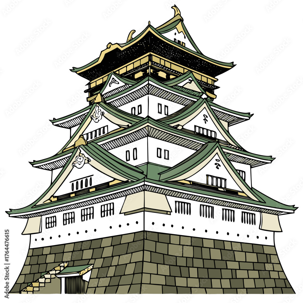 Fototapeta premium Osaka Castle Vector Illustration. Perfect for Japanese travel posters, souvenirs, education materials