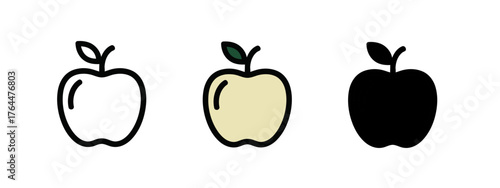 Isolated set of apples in diverse style outlining fruit with leaf