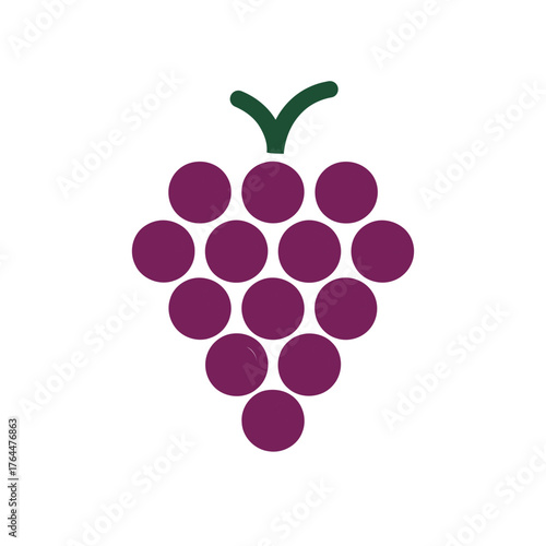 Grapes cluster in purple shade and green stem viewed on a white plain background