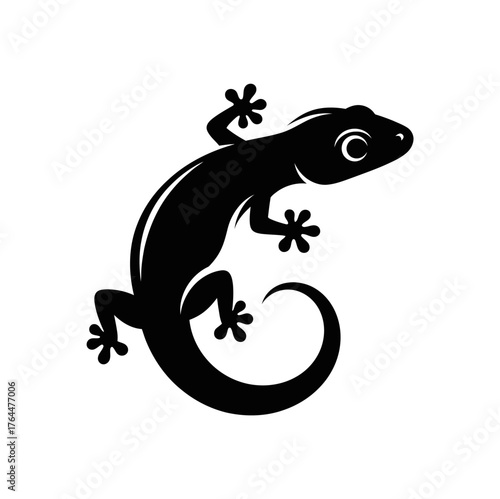 Isolated Graphic of a Gecko with Coiled Tail on White Background
