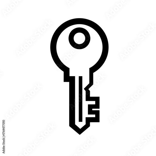 Minimalist black key symbol for security access and modern lock systems