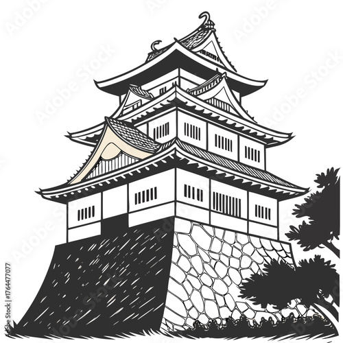 Uwajima Castle Vector. Perfect for heritage publications, cultural projects, travel art