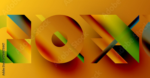 Colorful text spells FOX. Gradient shades present vibrant visual impact. Bold typography dominates black background. Modern design.
