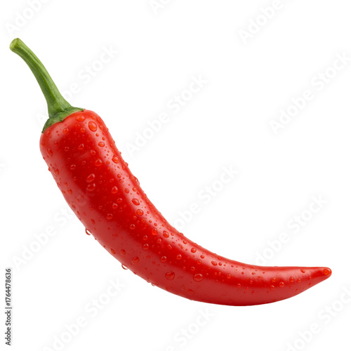 Red Chili Pepper with Water Droplets transparent background