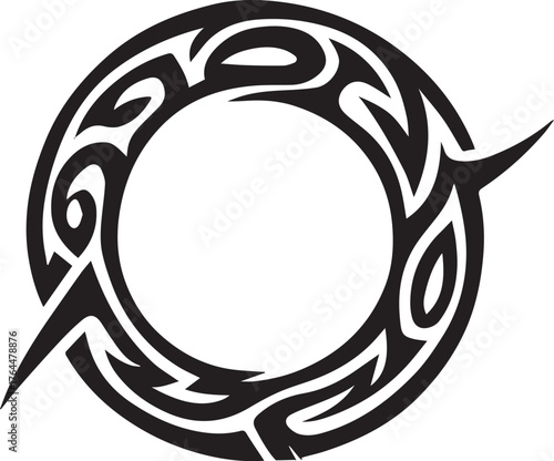 Tribal tattoo design of a circular blade symbol representing eternal power.