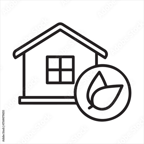 Green building icon with house and leaves