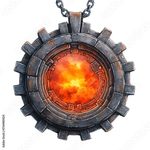 Steampunk Gear Pendant, watercolor vector, isolated on a white background.