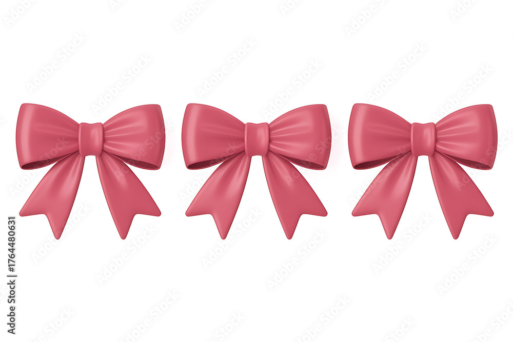 Fototapeta premium Three elegant pink bows arranged in a row, conveying a sense of festivity and delicate charm.