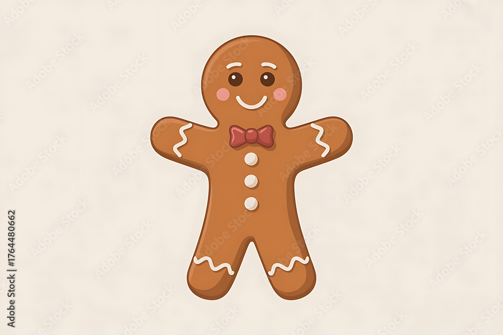 Obraz premium Festive gingerbread man with a cheerful smile and a pink bow tie.