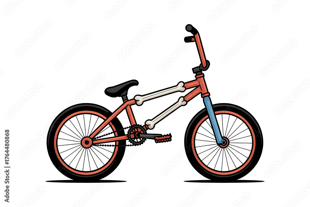 Fototapeta premium Colorful BMX bicycle design with orange, blue, and white elements, showcasing a dynamic, sporty aesthetic.