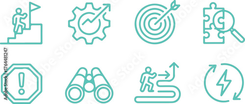 Business icons set growth success strategy achievement vision efficiency energy concept line art