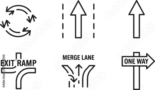 Collection of essential road traffic symbols for safe navigation and design