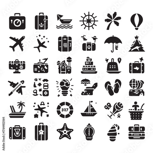 Vector Minimal Holiday Travel and Packing Icon Collection