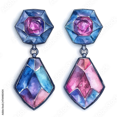 Statement Earrings, watercolor illustration vector, isolated on a white background.
