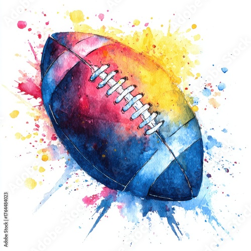 Watercolor Football Art - Vibrant Colors and Artistic Splatter.