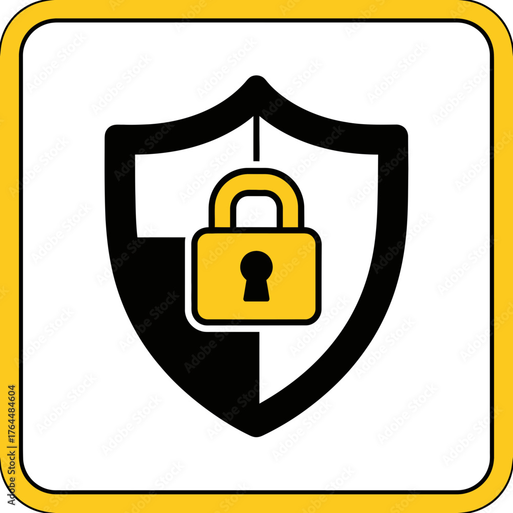 Robust digital security icon featuring a padlock on a shield, symbolizing data protection and privacy in a clear graphic illustration Robust digital security icon featuring a padlock on a shield, symbolizing data protection and privacy in a clear graphic illustration