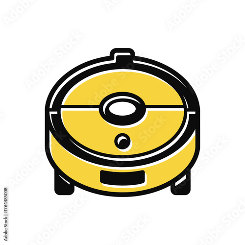 Round yellow robot vacuum cleaner icon for automated home cleaning