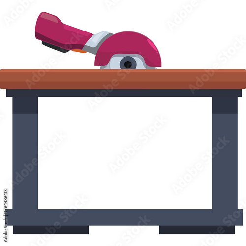 Pixelated Circular Saw Blade Resting On Top Of A Wooden Workbench In A Workshop Setting With A Transparent Background