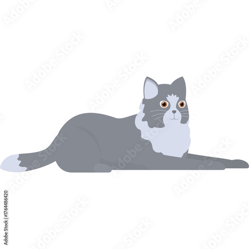Pixelated Gray Cat With White Chest and Orange Eyes Rests On Transparent Background