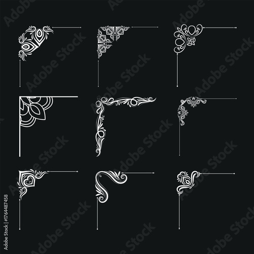 Set of vintage corners. Set Of decorative Vector Corner Framers Isolated On A White Background.