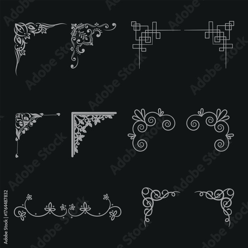 Set of vintage corners. Set Of decorative Vector Corner Framers Isolated On A White Background.