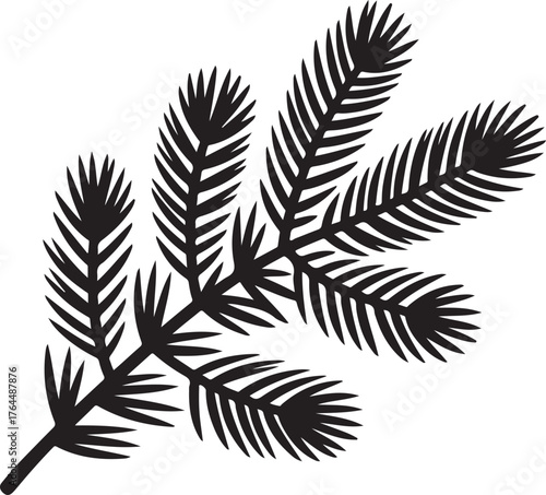 Pine or Fir Tree Branch Silhouette for Christmas and Winter Design