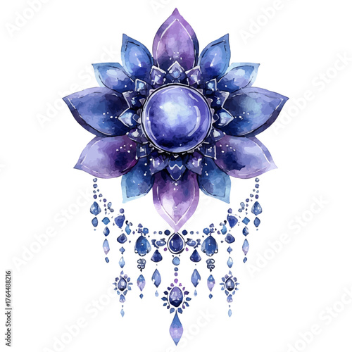 Spiritual Medallion, watercolor drawing vector, isolated on a white background.