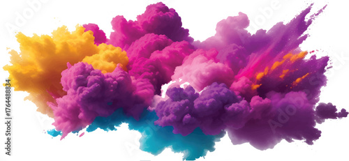 Abstract purple watercolor painting of a beautiful, light, and fluffy summer cloudscape