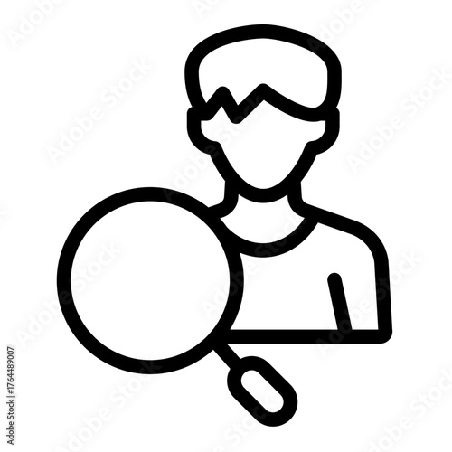 Guy with magnifier line icon, recruitment concept. Vector graphics. Young man and magnifying glass, profile sign on white background, style icon mobile or web design.