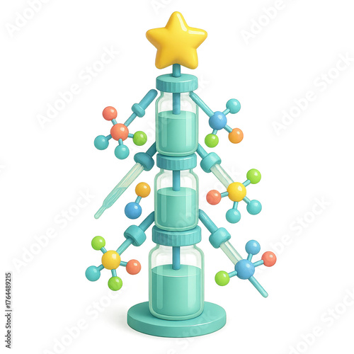 Scientific Laboratory Glassware 3D Christmas Tree Representing Chemistry Research Innovation and Holiday Concept