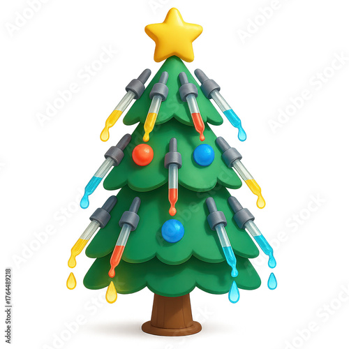 Glowing Scientific Christmas Tree 3D Illustration Representing Chemistry Physics Energy and Holiday Concept