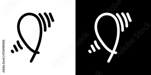 lack and white symbol. Hand-drawn heart symbol with a unicorn horn and arrow tail created with a single continuous line