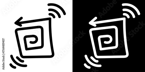 lack and white symbol. Hand-drawn heart symbol with a unicorn horn and arrow tail created with a single continuous line