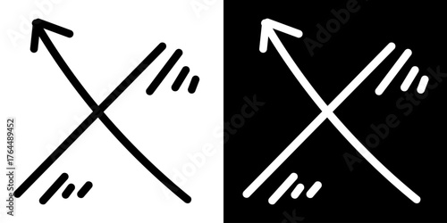 lack and white symbol. Hand-drawn heart symbol with a unicorn horn and arrow tail created with a single continuous line