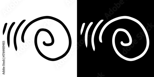 lack and white symbol. Hand-drawn heart symbol with a unicorn horn and arrow tail created with a single continuous line