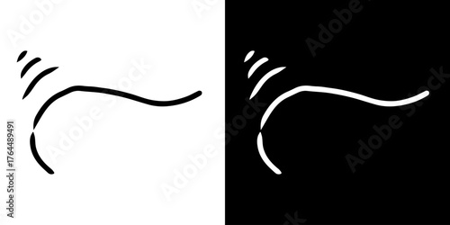 lack and white symbol. Hand-drawn heart symbol with a unicorn horn and arrow tail created with a single continuous line