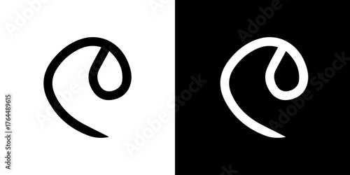 lack and white symbol. Hand-drawn heart symbol with a unicorn horn and arrow tail created with a single continuous line