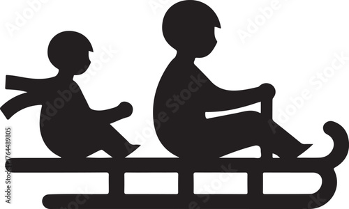 Children Sledding Silhouette
